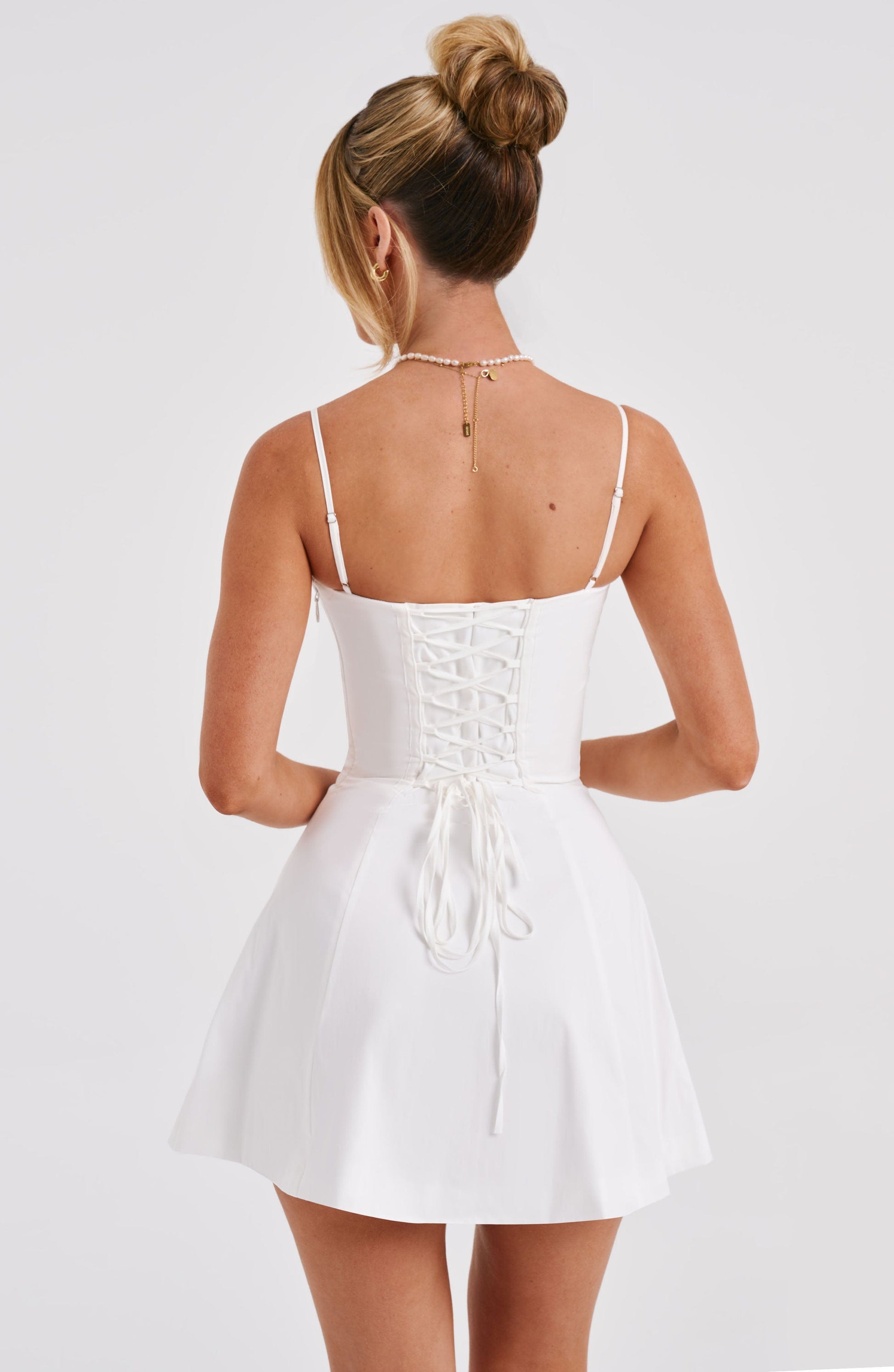 Ivory Lacey Mini Dress in XS - back view
