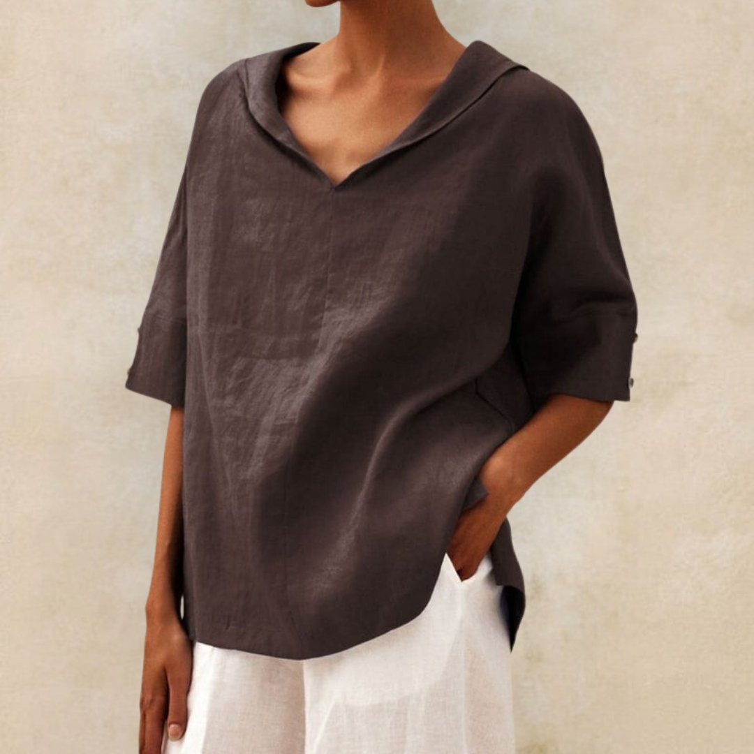 Lena Casual V Neck Shirt for Effortless Style in Green - detail view