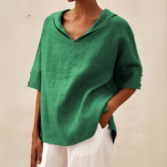 Lena Casual V Neck Shirt for Effortless Style in Green - front view