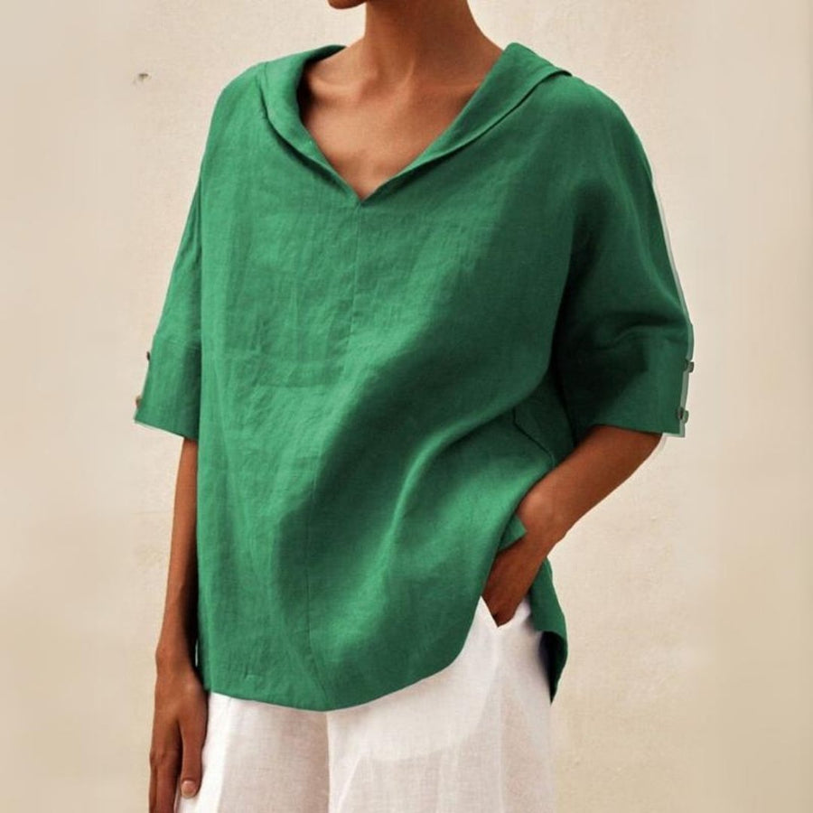 Luvrefashion | Lena Casual V Neck Shirt for Effortless Style in Green - front view