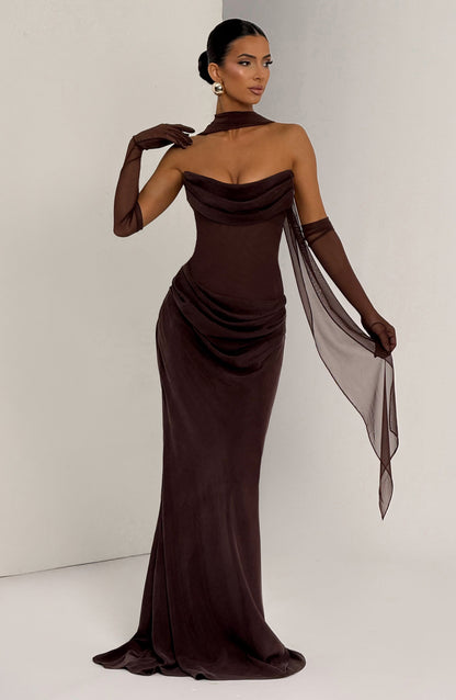 Sophia Maxi Summer Dress in Plum Brown