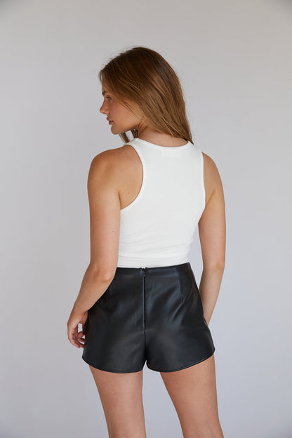 Lolita Espresso Faux Leather Wrap Mini Skort with Built-In Shorts