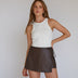 Lolita Espresso Faux Leather Wrap Mini Skort with Built-In Shorts - Chocolate