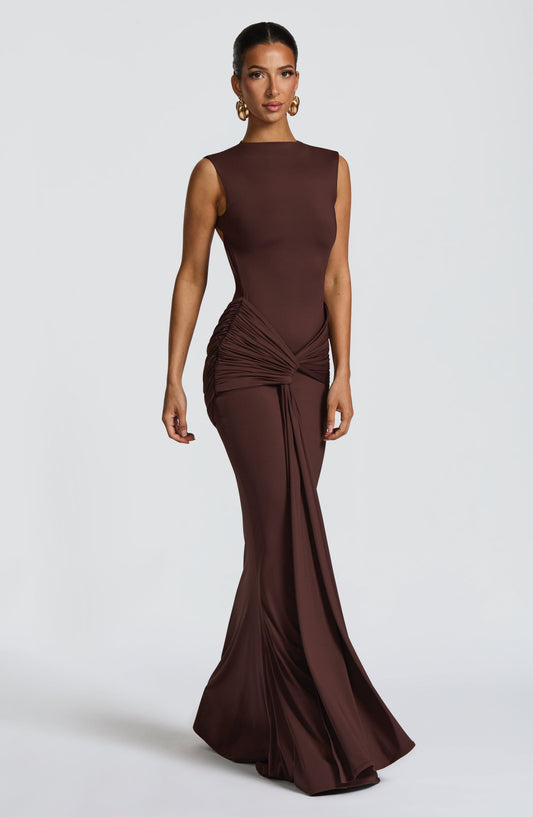 Sophia Maxi Summer Dress in Plum Brown