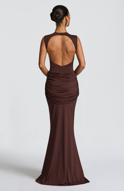 Sophia Maxi Summer Dress in Plum Brown