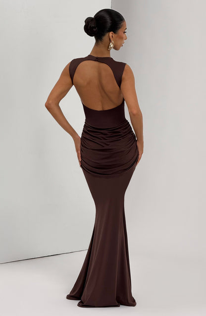 Sophia Maxi Summer Dress in Plum Brown