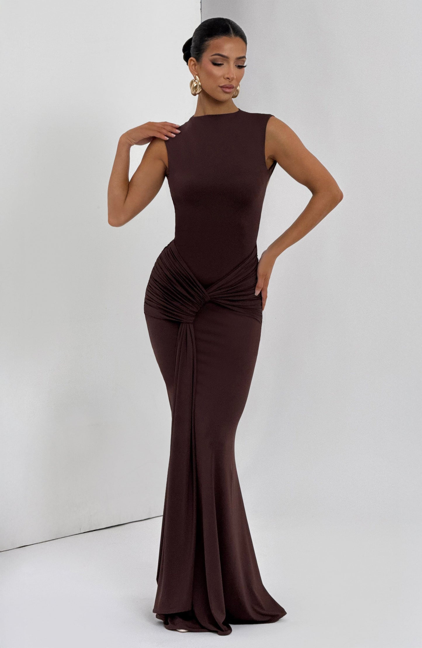 Sophia Maxi Summer Dress in Plum Brown