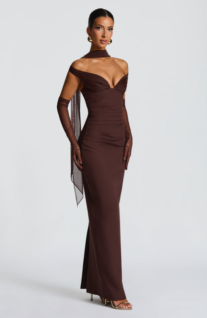 Luvrefashion | Abigail Plum Brown Maxi Dress in XS - detail view