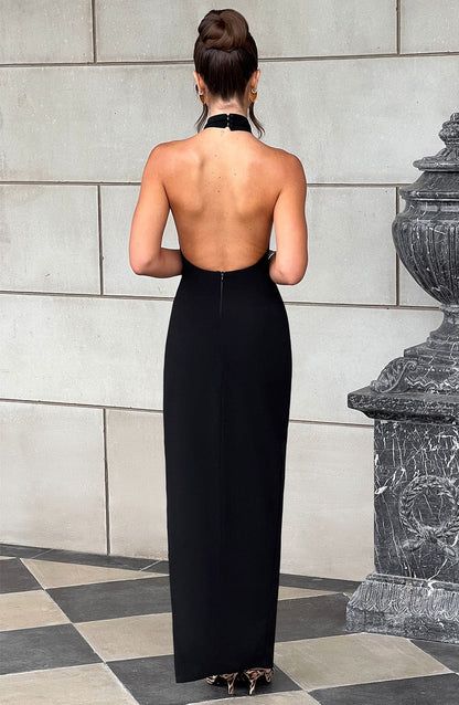 Luvrefashion | Adalia Black Maxi Dress in XS - back view