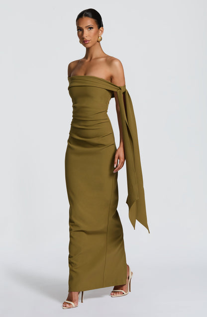 Luvrefashion | Addie Deep Olive Maxi Dress in XS - detail view