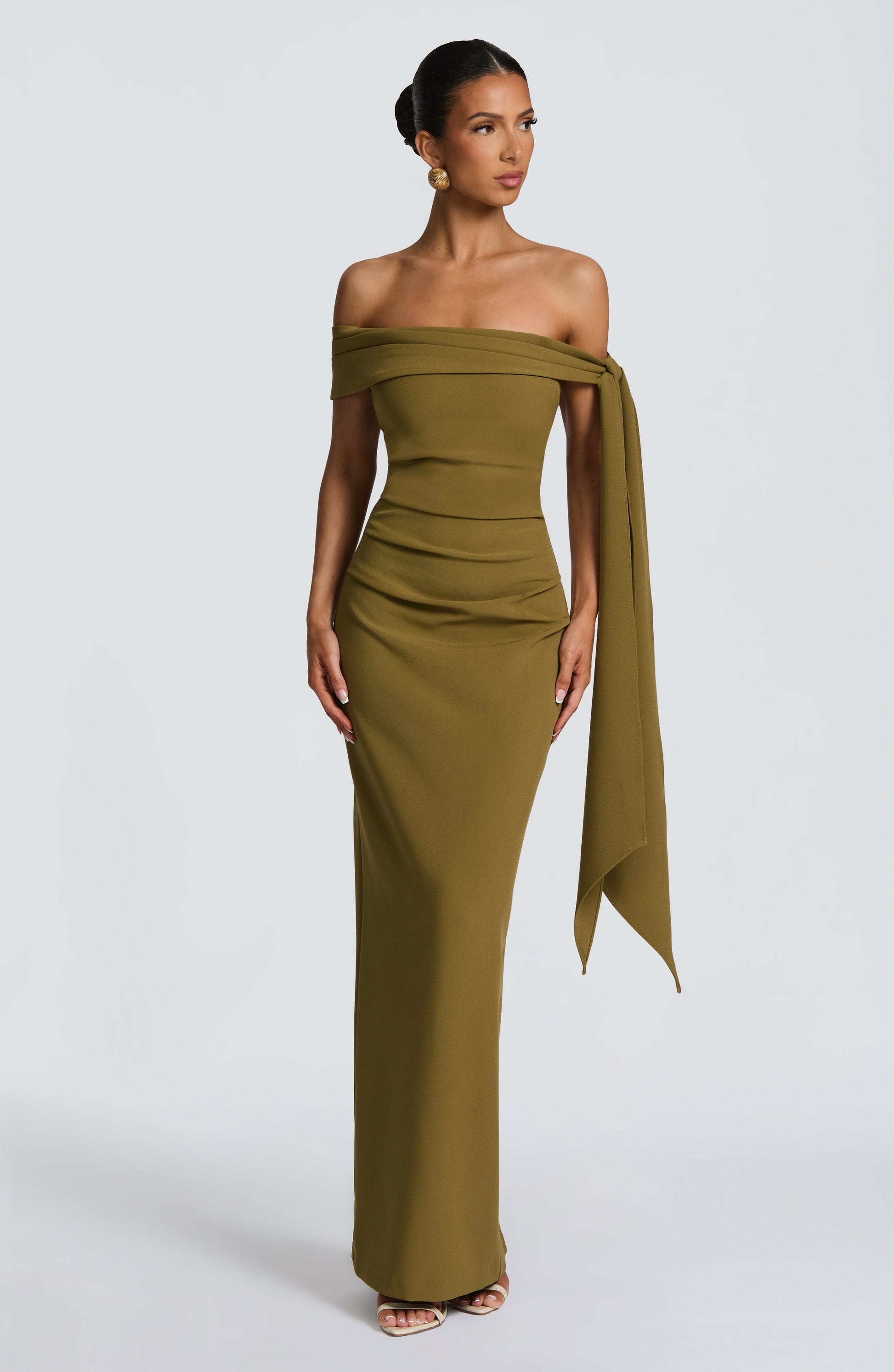 Luvrefashion | Addie Full Length Dress Rich Olive in XS - front view