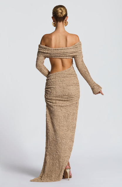 Luvrefashion | Adelphia Beige Midi Dress in XS - side view