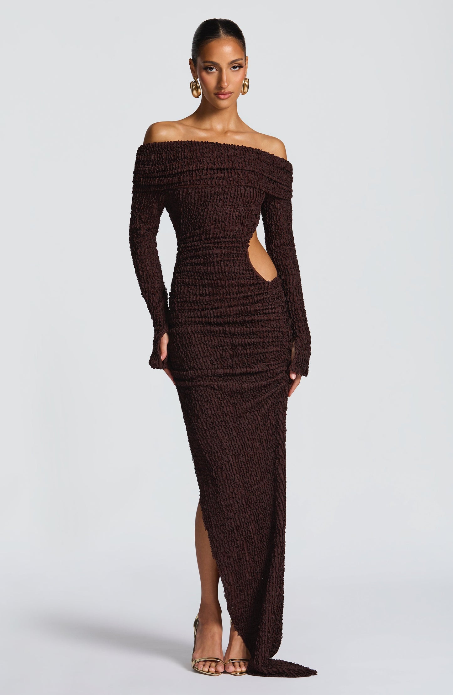 Luvrefashion | Adelphia Plum Brown Midi Dress in XS - front view