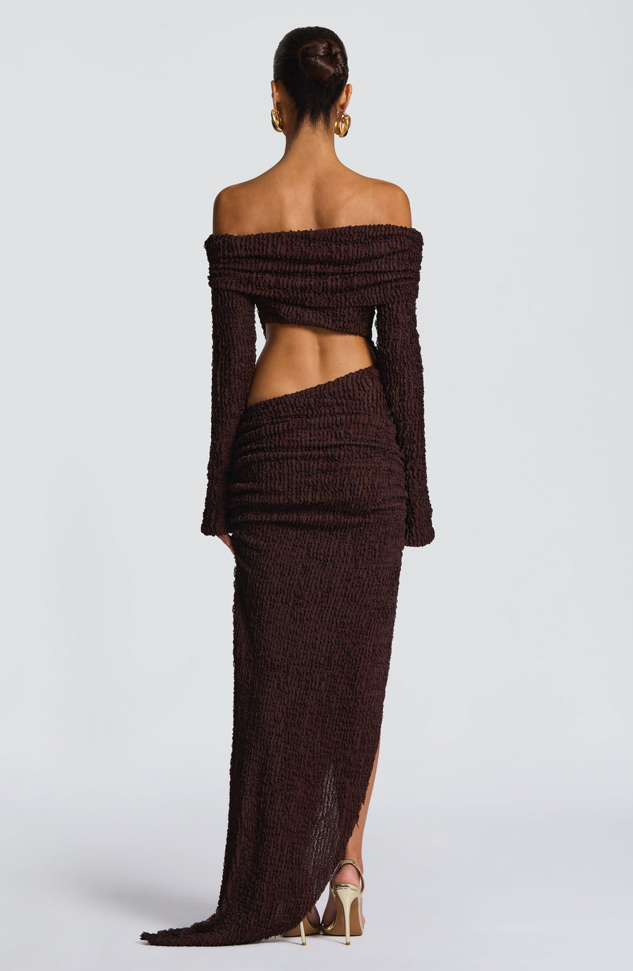 Luvrefashion | Adelphia Plum Brown Midi Dress in XS - side view