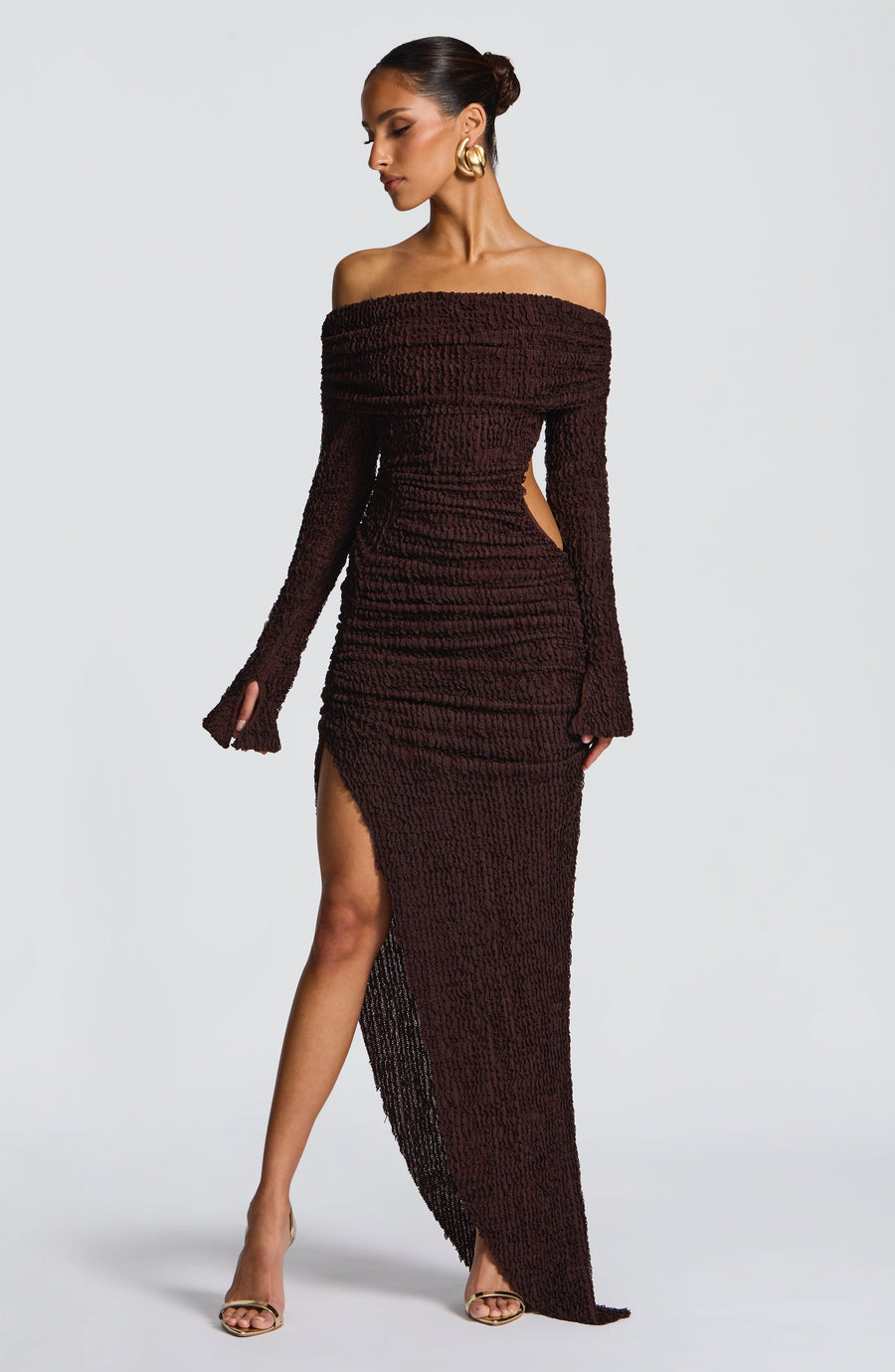 Luvrefashion | Adelphia Plum Brown Midi Dress in XS - back view