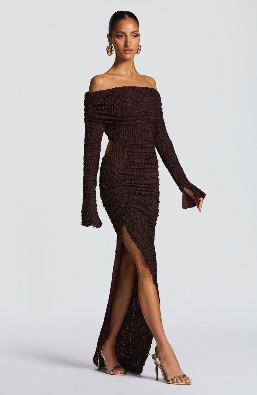 Luvrefashion | Adelphia Plum Brown Midi Dress in XS - detail view