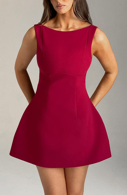 Luvrefashion | Alana Wine Colored Mini Dress in XS - back view