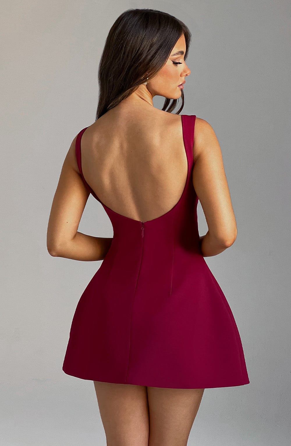 Luvrefashion | Alana Wine Colored Mini Dress in XS - detail view
