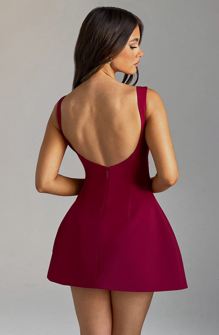 Luvrefashion | Alana Wine Colored Mini Dress in XS - detail view