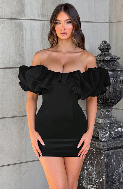 Luvrefashion | Allie Black Mini Dress in XS - front view