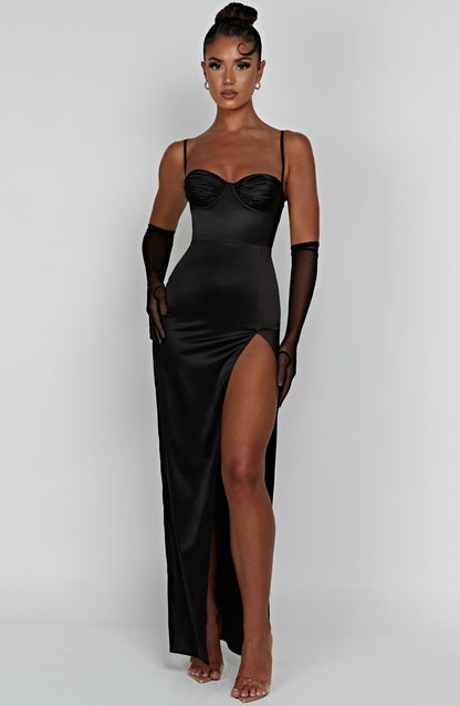 Luvrefashion | Alora Black Maxi Dress in XS - front view