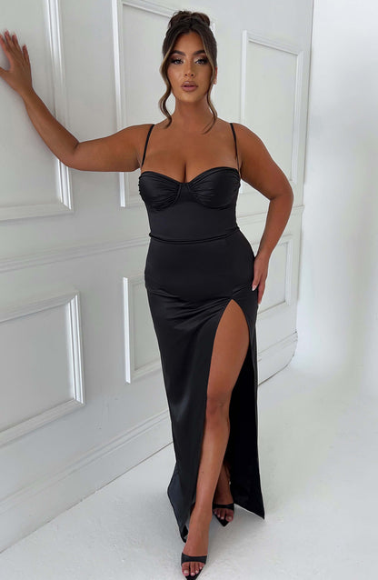 Luvrefashion | Alora Black Maxi Dress in XS - back view