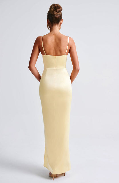 Luvrefashion | Alora Lemon Maxi Dress in XS - styled look
