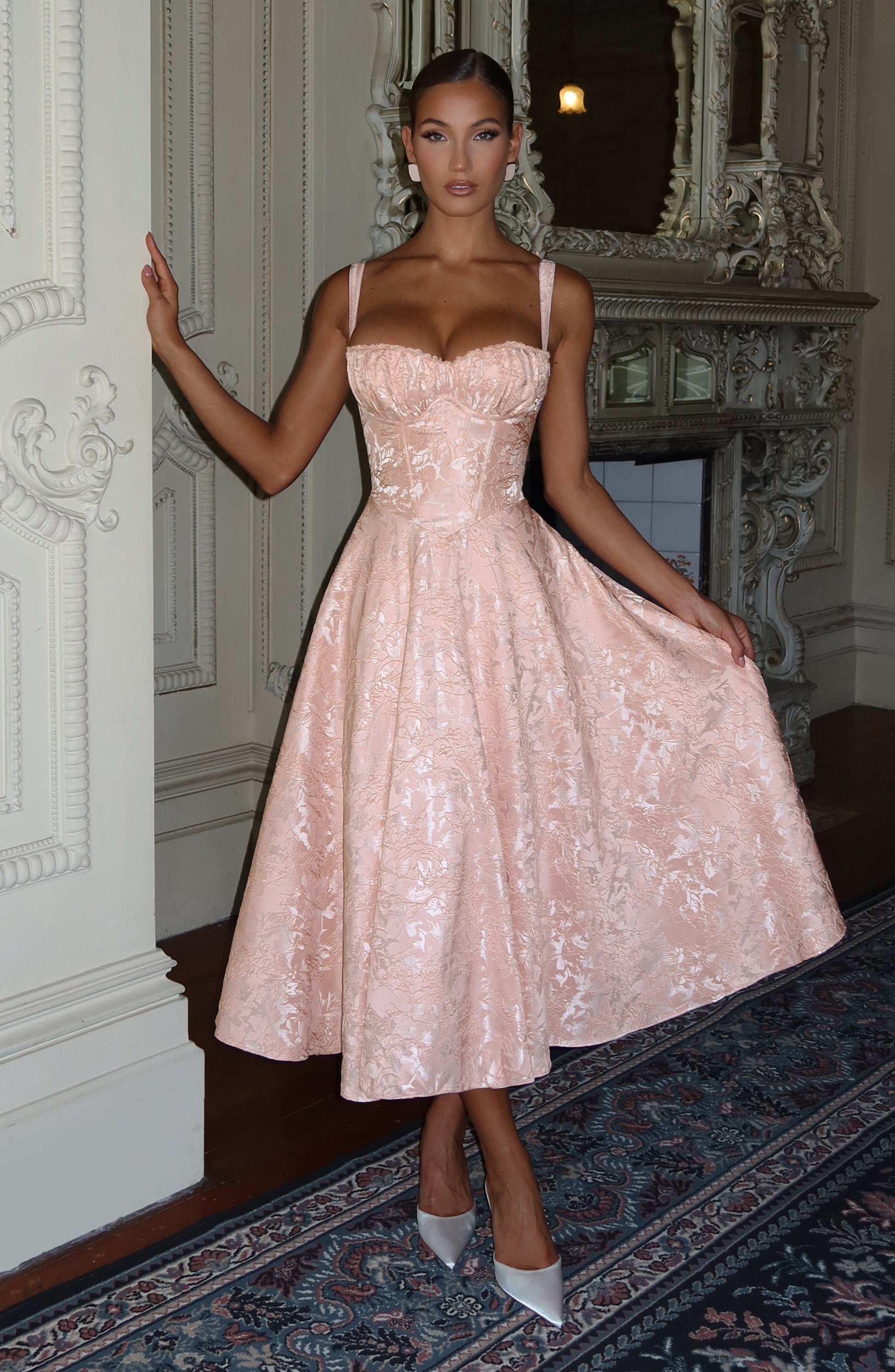 Luvrefashion | Amity Soft Peach Midi Dress in XS - front view