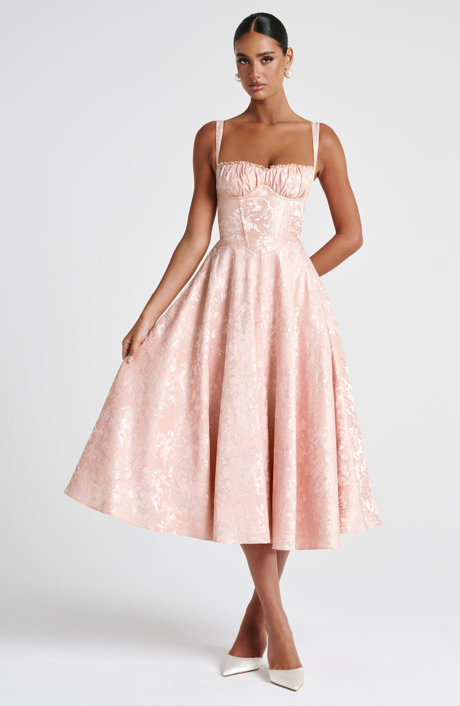 Luvrefashion | Amity Soft Peach Midi Dress in XS - detail view