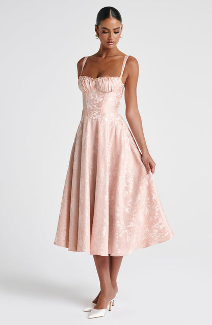 Luvrefashion | Amity Soft Peach Midi Dress in XS - styled look