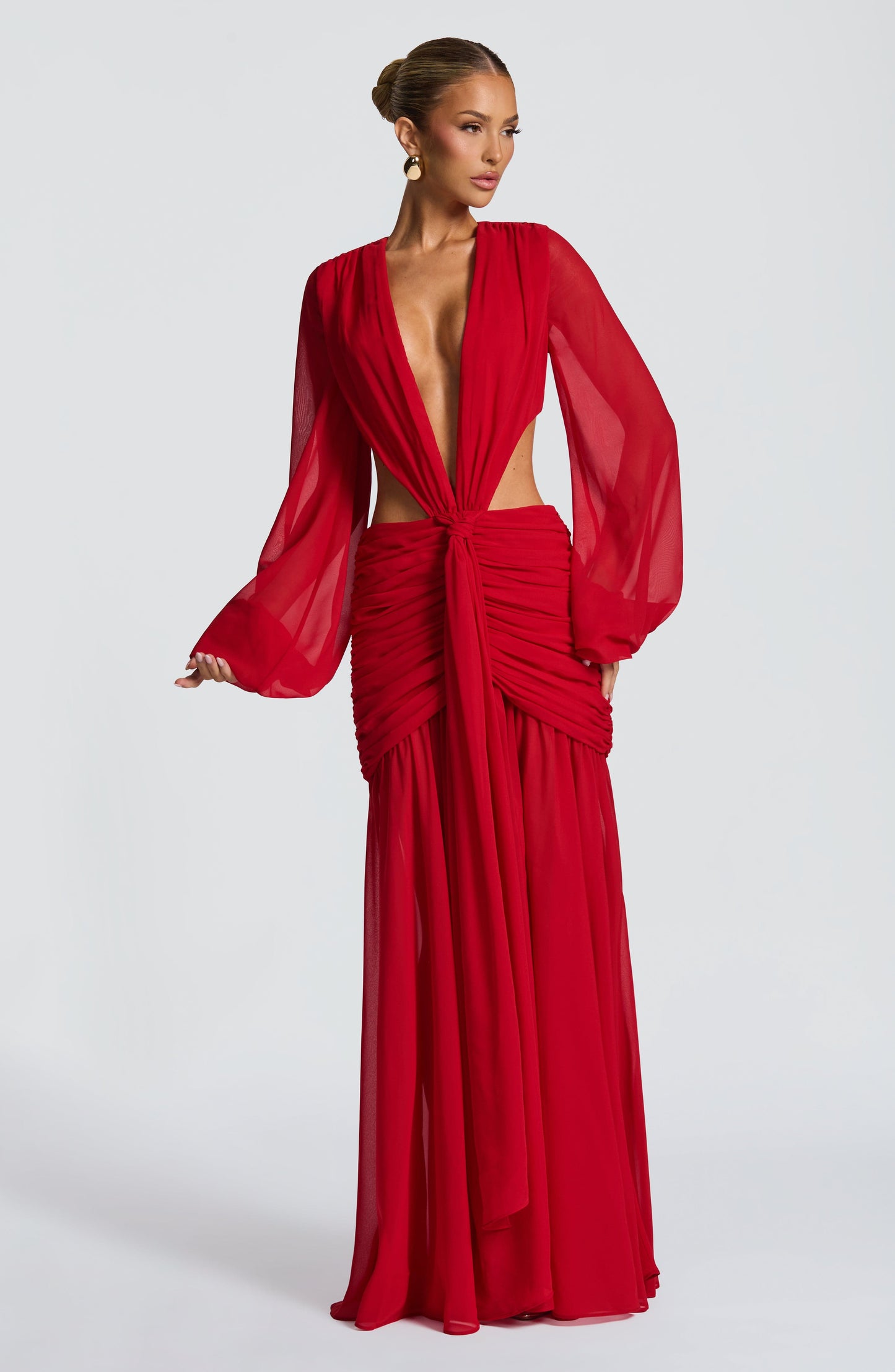 Luvrefashion | Andrina Red Maxi Dress in XS - side view