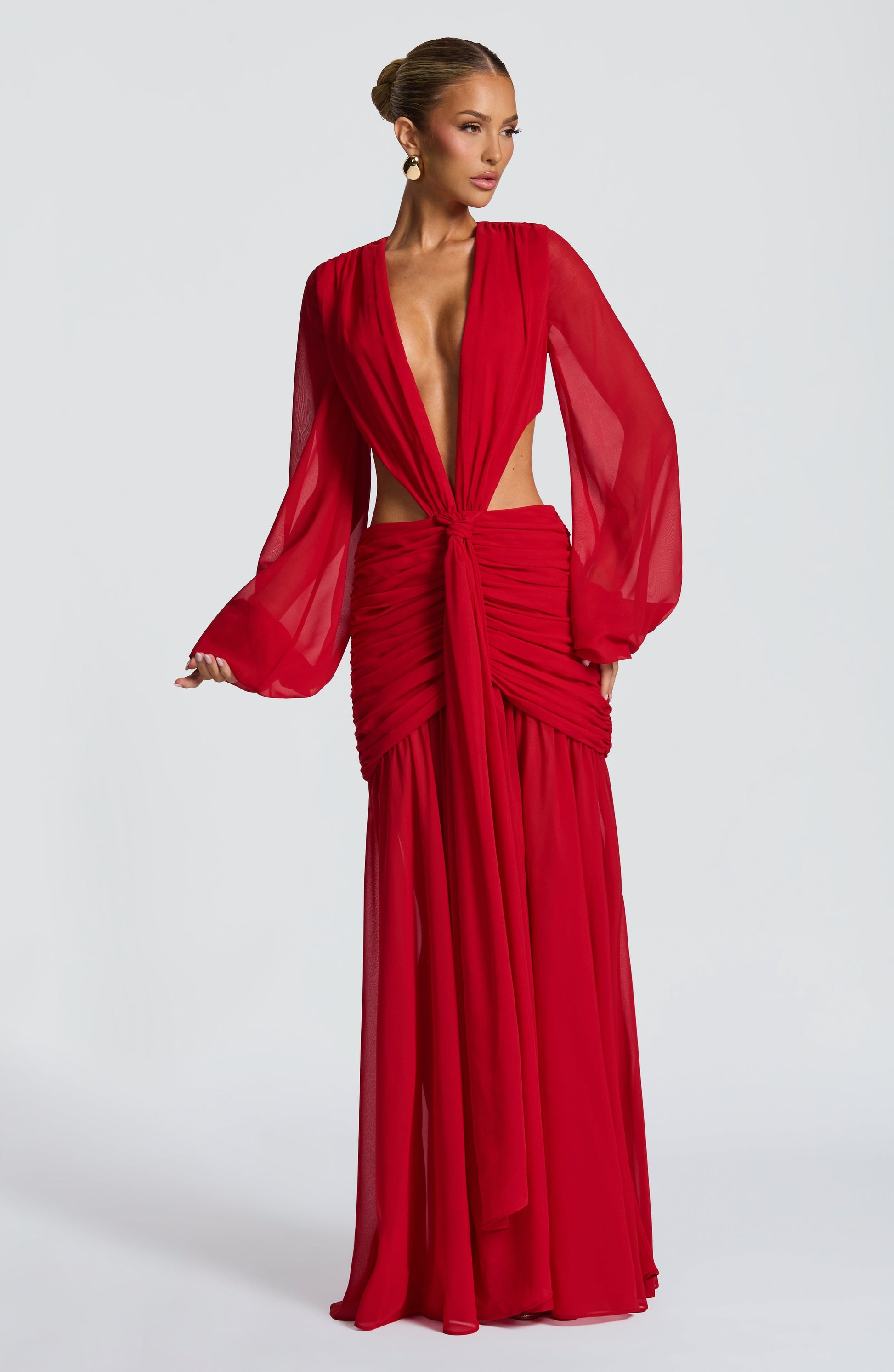 Luvrefashion | Andrina Red Maxi Dress in XS - side view