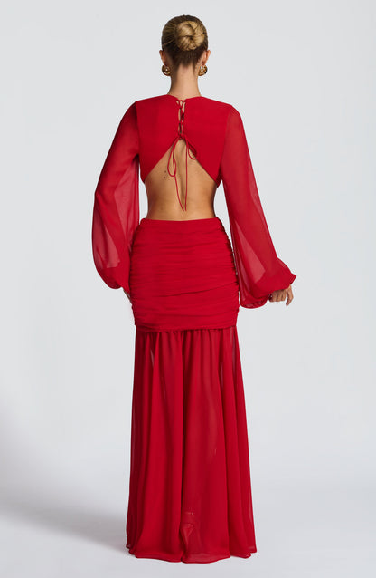 Luvrefashion | Andrina Red Maxi Dress in XS - back view