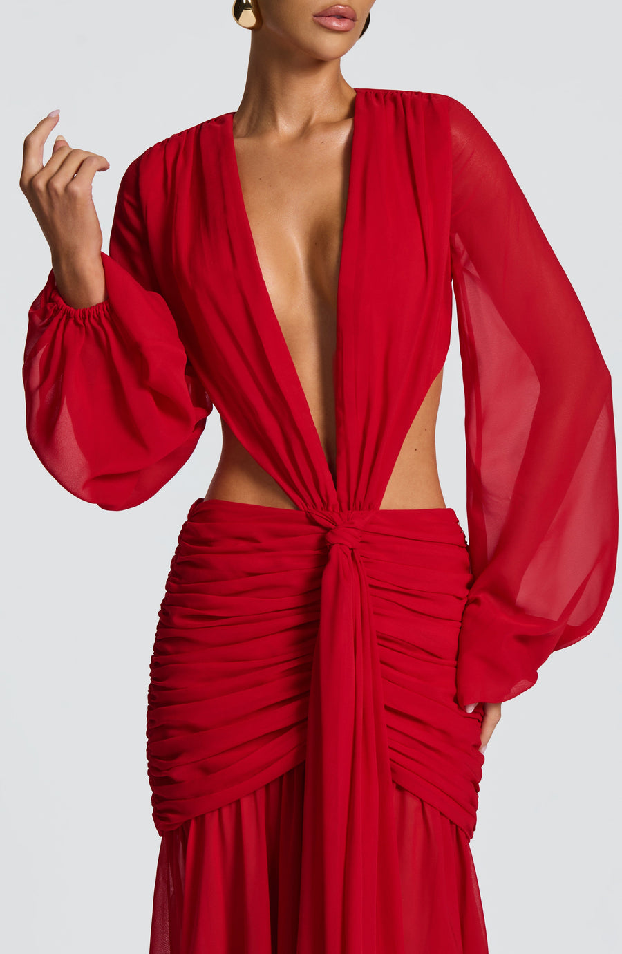 Luvrefashion | Andrina Red Maxi Dress in XS - styled look