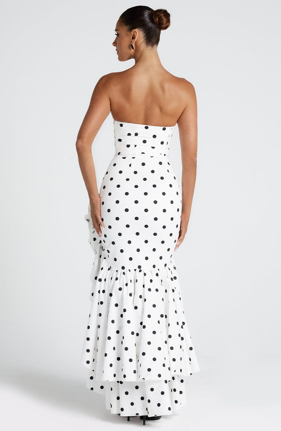 Luvrefashion | Angelina Black Polka Dot Maxi Dress in XS - back view