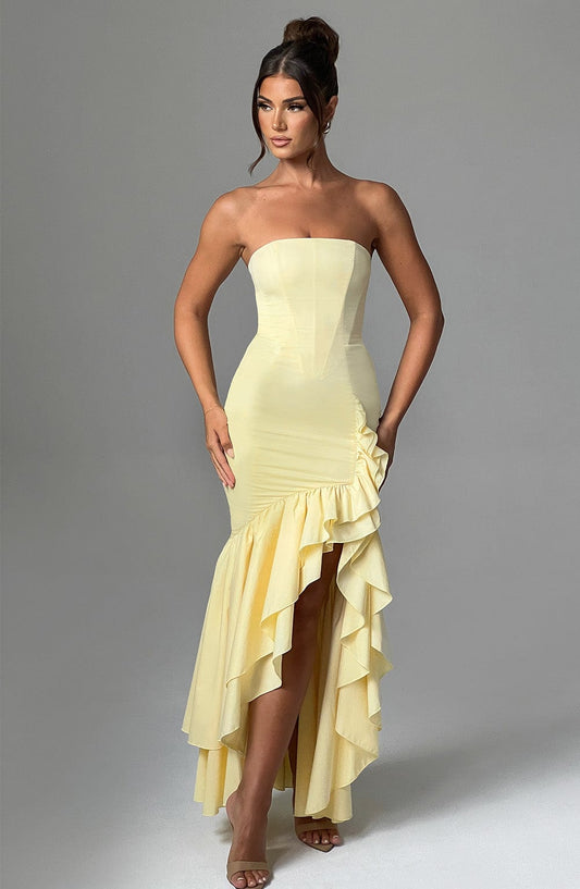 Luvrefashion | Angelina Lemon Maxi Dress in XS - front view