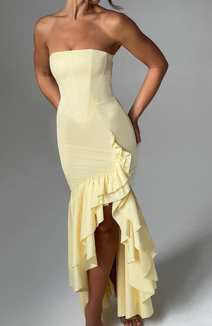 Luvrefashion | Angelina Lemon Maxi Dress in XS - detail view