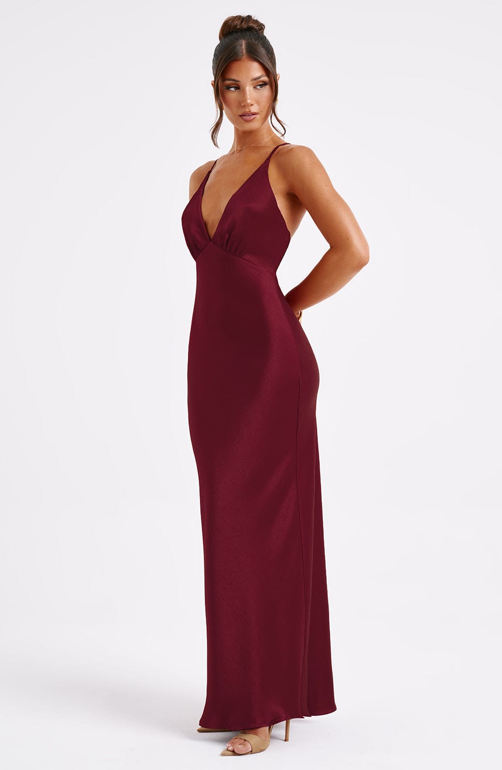 Luvrefashion | Anja Burgundy Maxi Dress in XS - side view