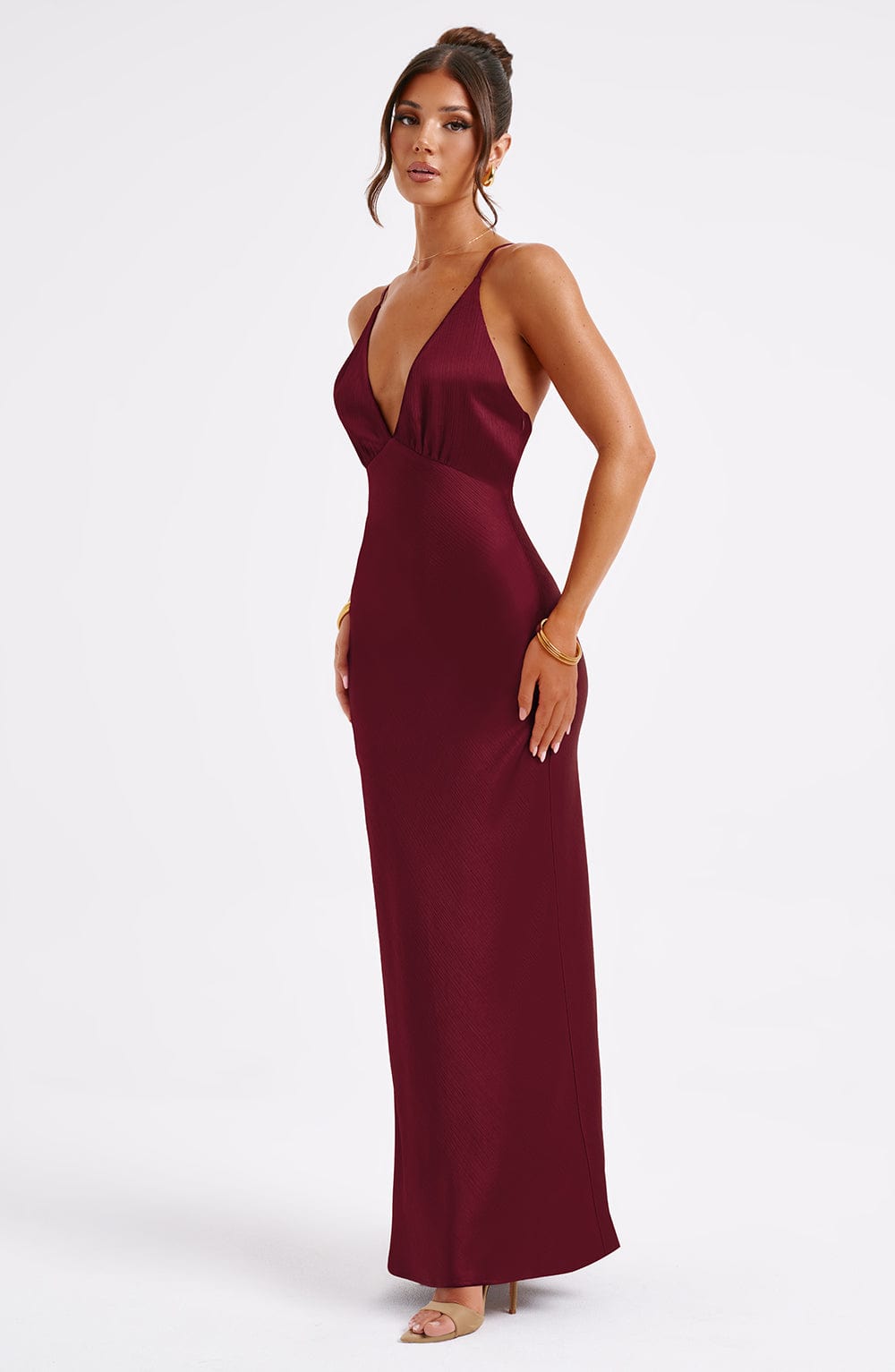 Luvrefashion | Anja Burgundy Maxi Dress in XS - back view