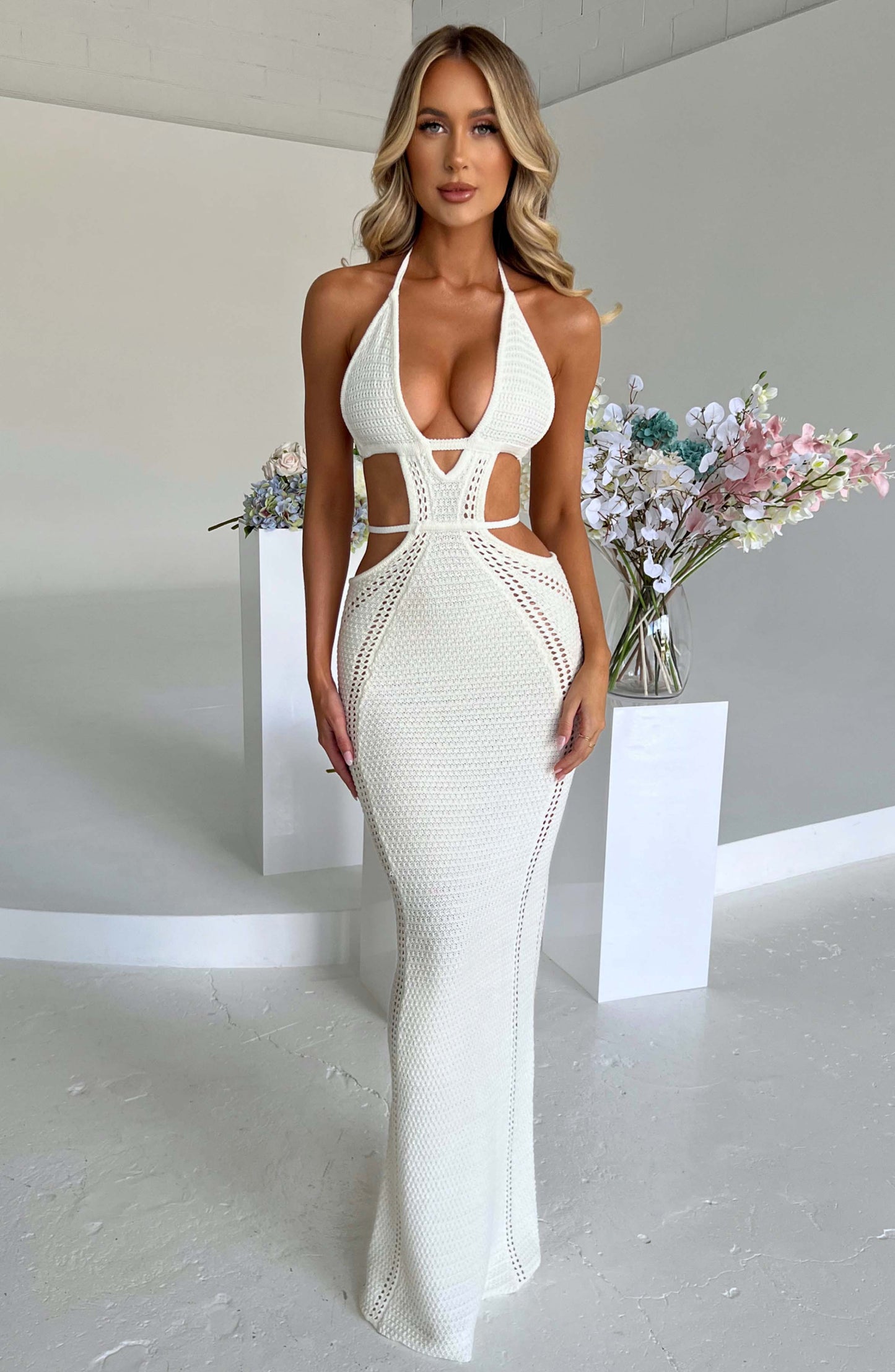 Luvrefashion | Arabella White Maxi Dress in XS - front view