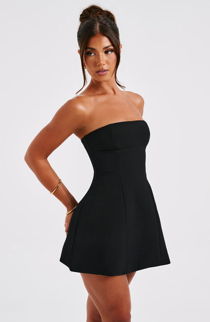 Luvrefashion | Asha Black Mini Dress in XS - detail view