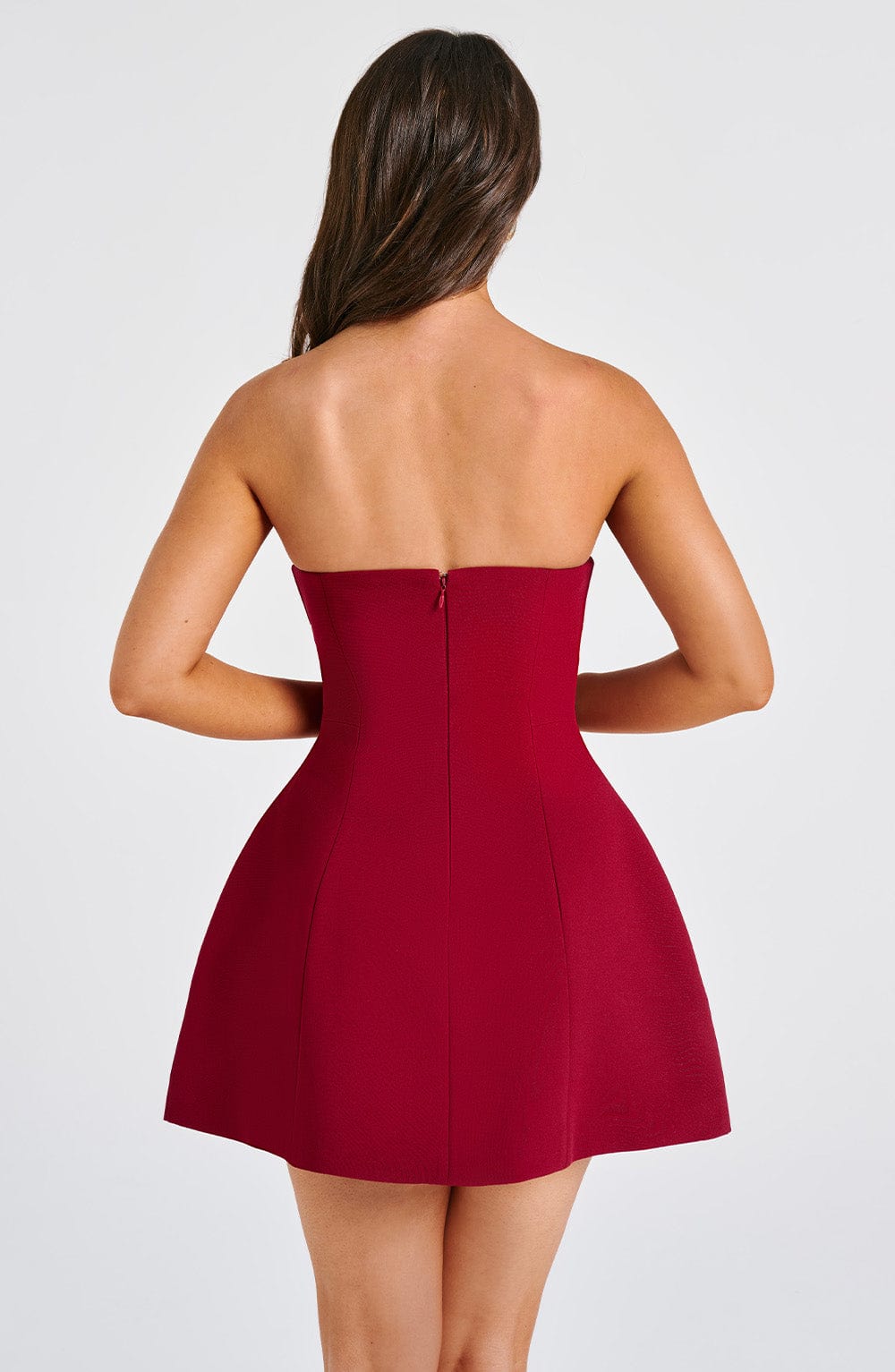 Luvrefashion | Asha Wine Colored Mini Dress in XS - back view