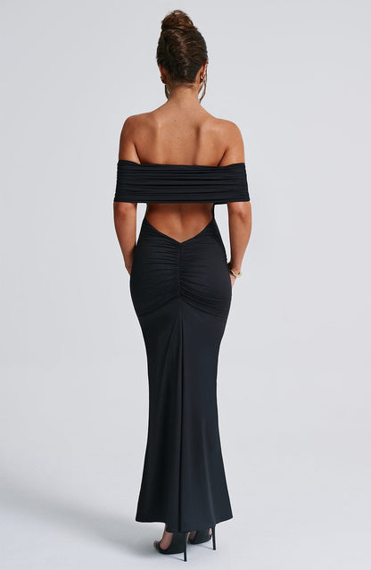Luvrefashion | Belinda Black Maxi Dress in XS - back view