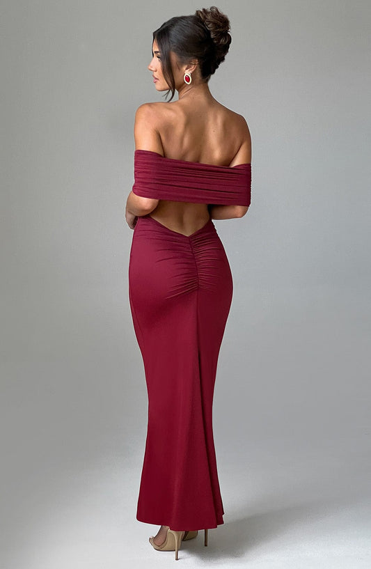 Luvrefashion | Belinda Burgundy Maxi Dress in XS - front view