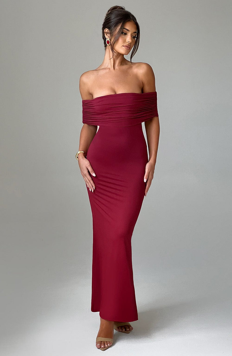 Luvrefashion | Belinda Burgundy Maxi Dress in XS - side view