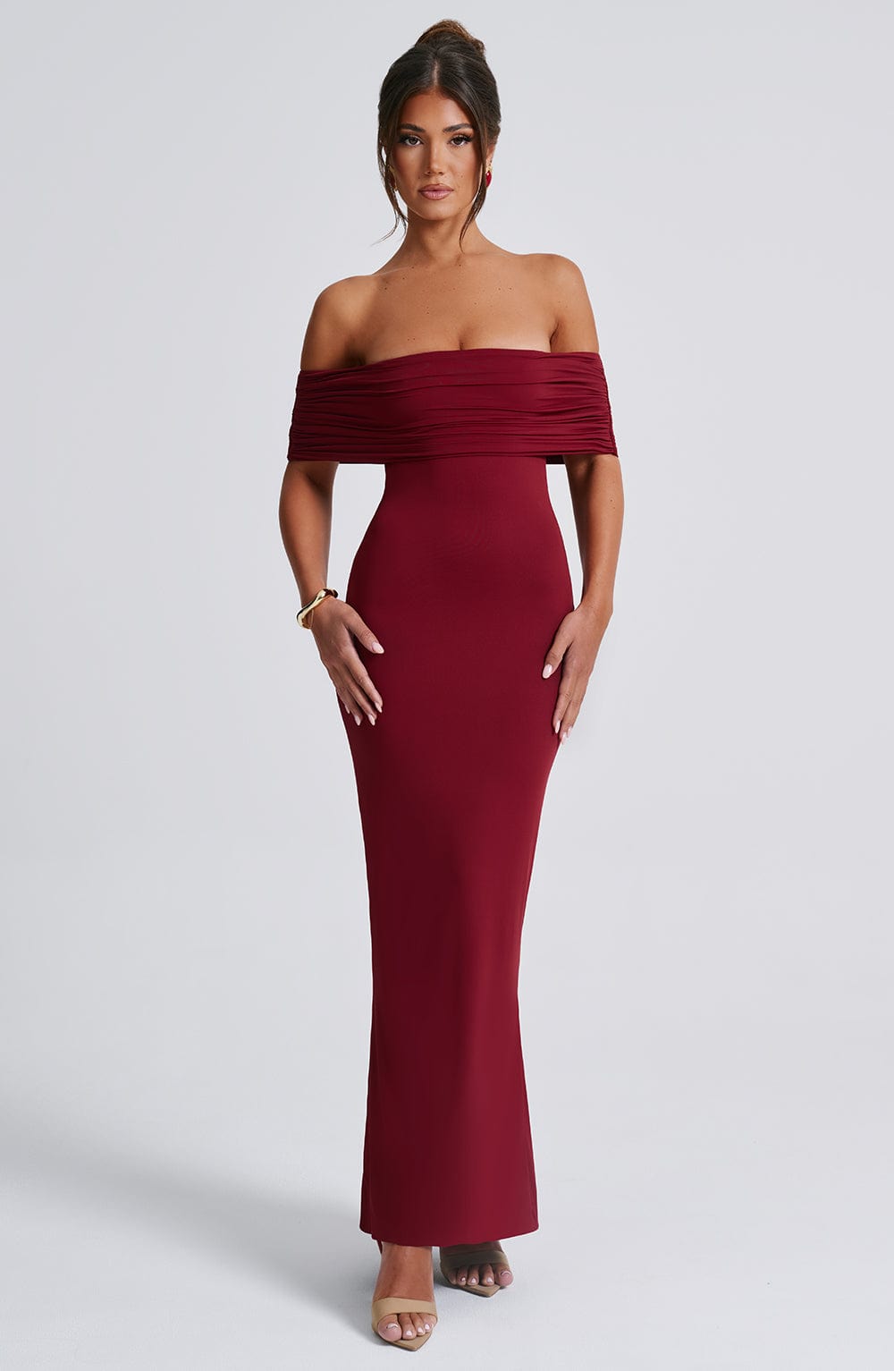 Luvrefashion | Belinda Burgundy Maxi Dress in XS - detail view