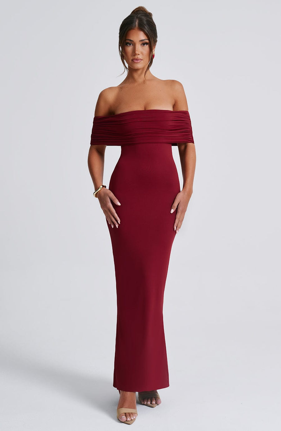 Luvrefashion | Belinda Burgundy Maxi Dress in XS - detail view