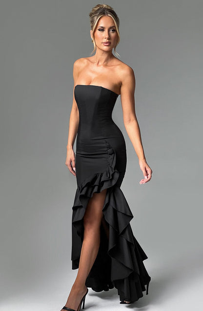 Luvrefashion | Black Angelina Maxi Dress in XS - side view