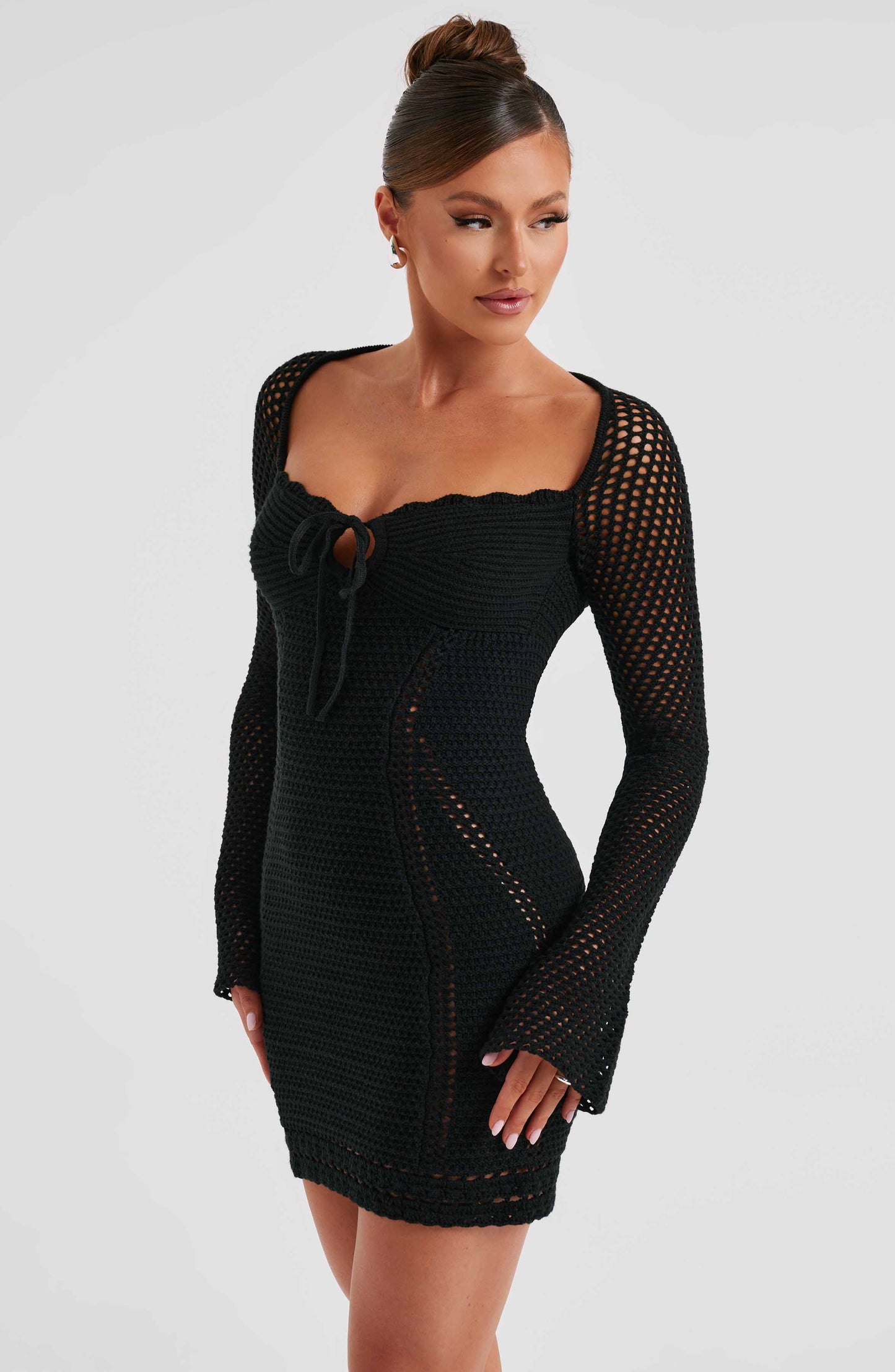 Luvrefashion | Black Dezi Mini Dress in XS - detail view