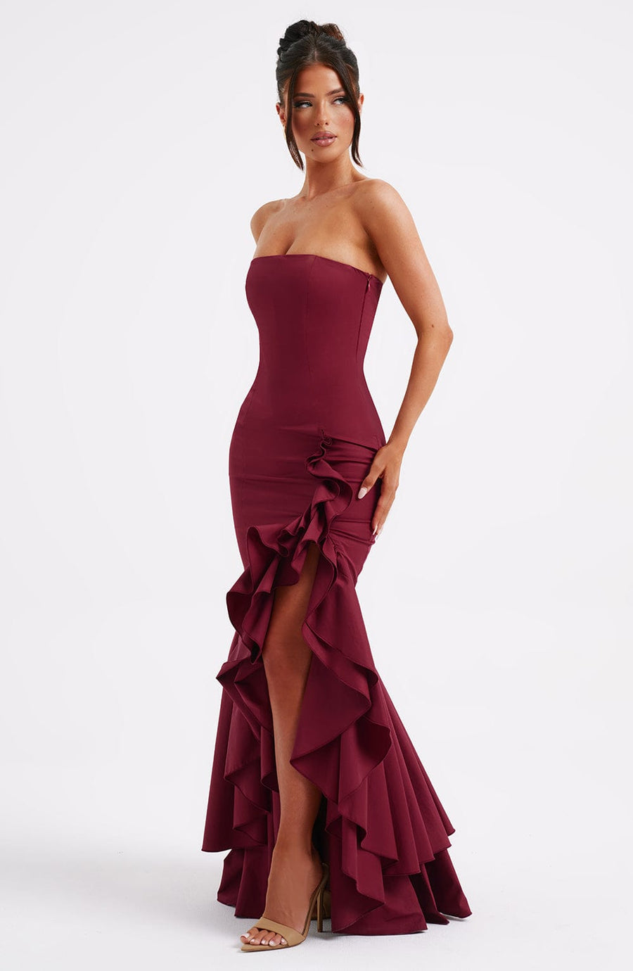 Luvrefashion | Burgundy Angelina Maxi Dress in XS - side view
